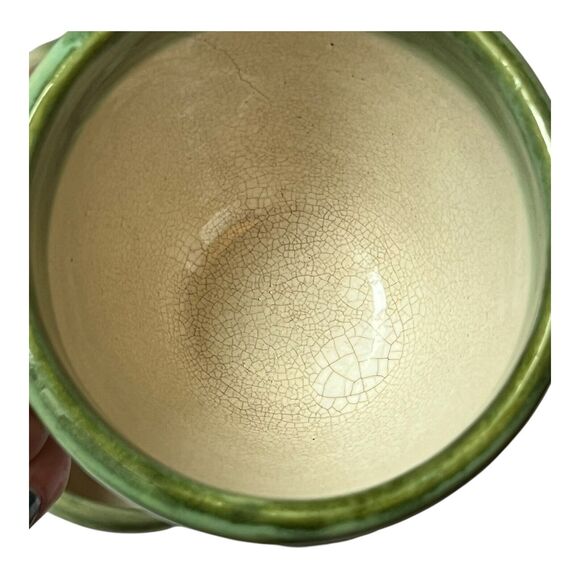 MCM John B Taylor Louisville Stoneware Pottery Green Rim 4pc Set Coffee Cup Mug - Picture 7 of 12